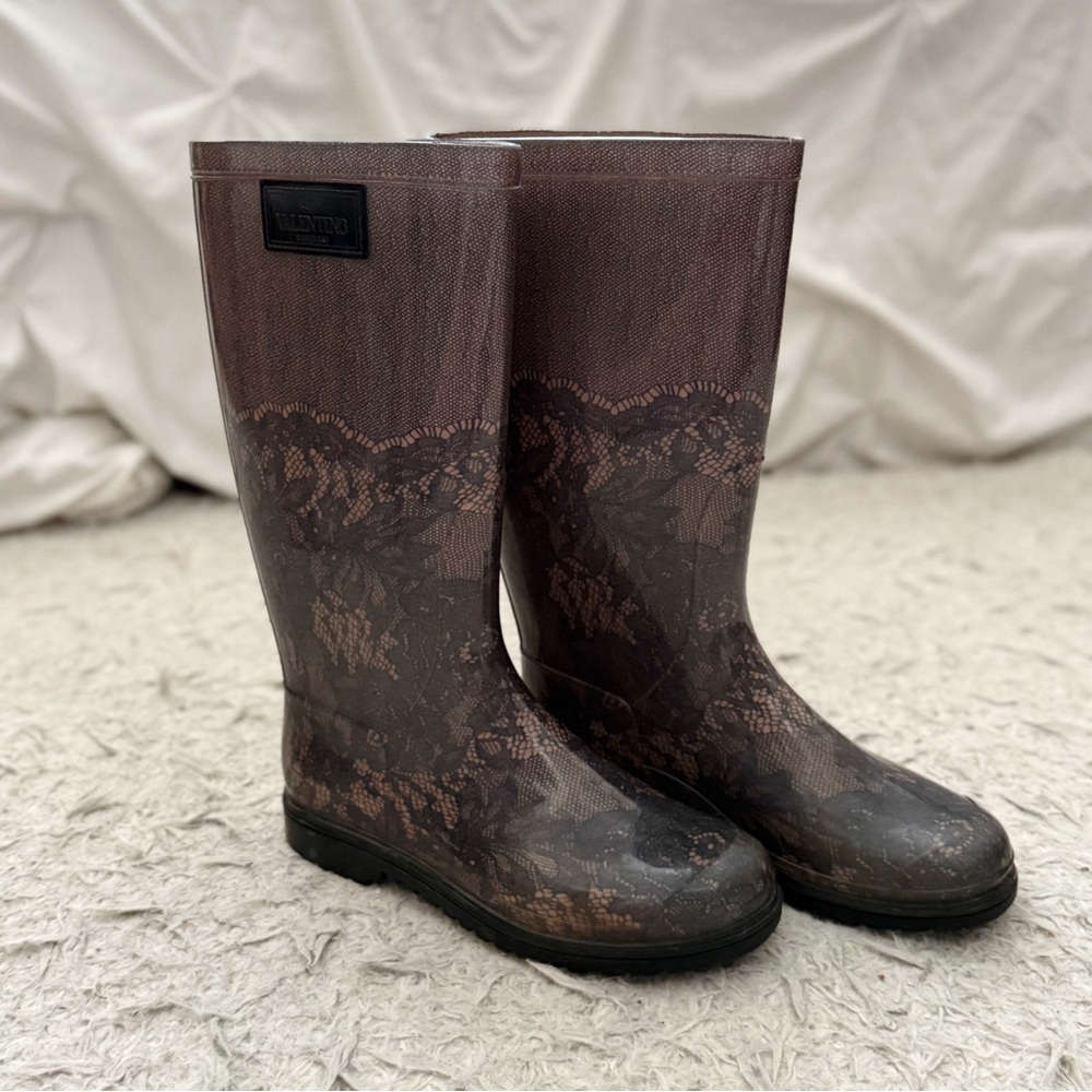 Valentino Dark Brown Lace print rain boots